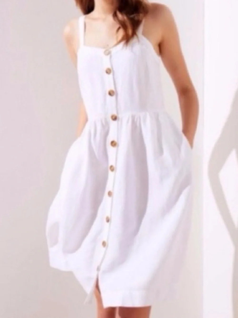 LOFT White Linen Blend Button Front Sundress 6 Coastal Cottagecore Dress - Picture 12 of 17
